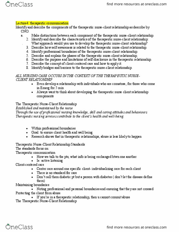 NSE 12A/B Lecture Notes - Lecture 4: Professional Boundaries, Therapeutic Relationship, Personal Boundaries thumbnail