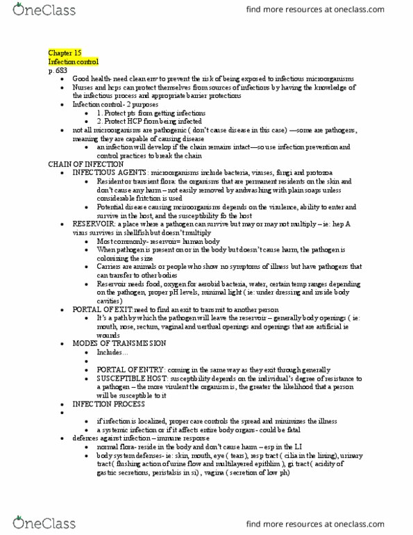 NSE 12A/B Chapter Notes - Chapter 15: Urinary Tract Infection, Infection Control, Human Microbiota thumbnail