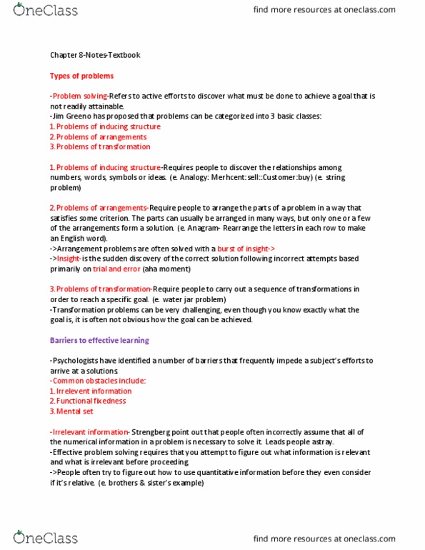 PSYC 1010 Chapter Notes - Chapter 8: Functional Fixedness, Soltyrei, Behaviorism thumbnail