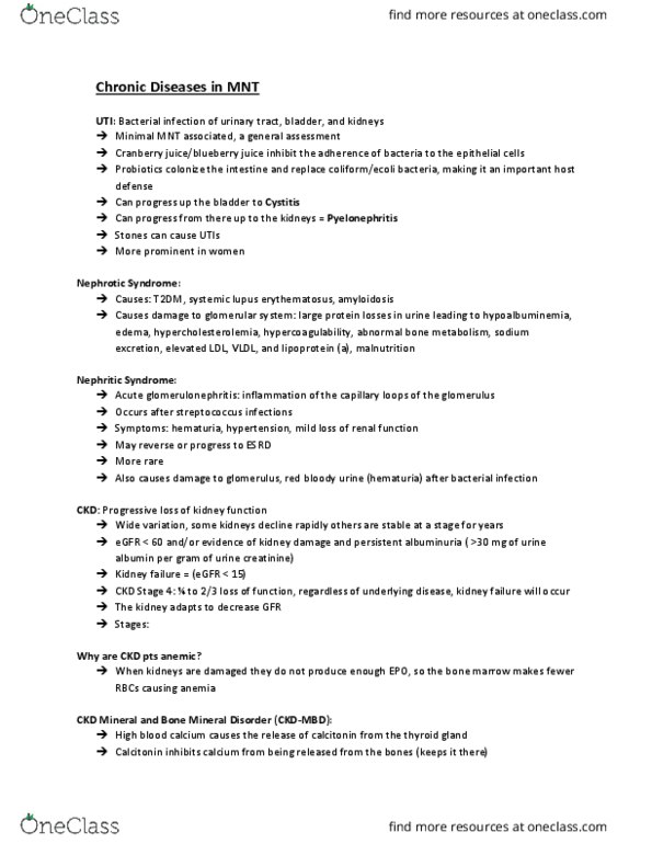 DIET 4360 Lecture Notes - Lecture 12: Hematuria, Albuminuria, Kidney Failure thumbnail