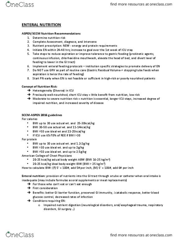 DIET 4360 Lecture Notes - Lecture 14: Enteral Administration, Human Body Weight, Chlorhexidine thumbnail