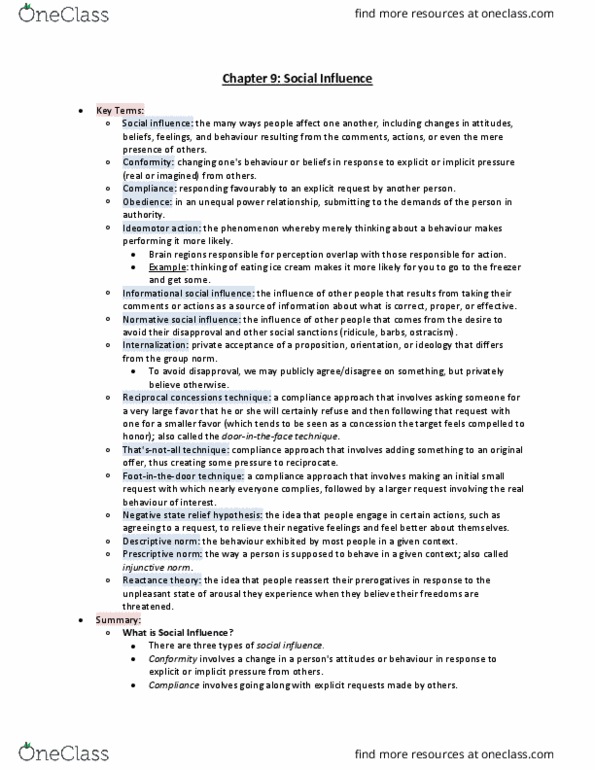 PSYB10H3 Chapter Notes - Chapter 9: Social Proof, Normative Social Influence thumbnail