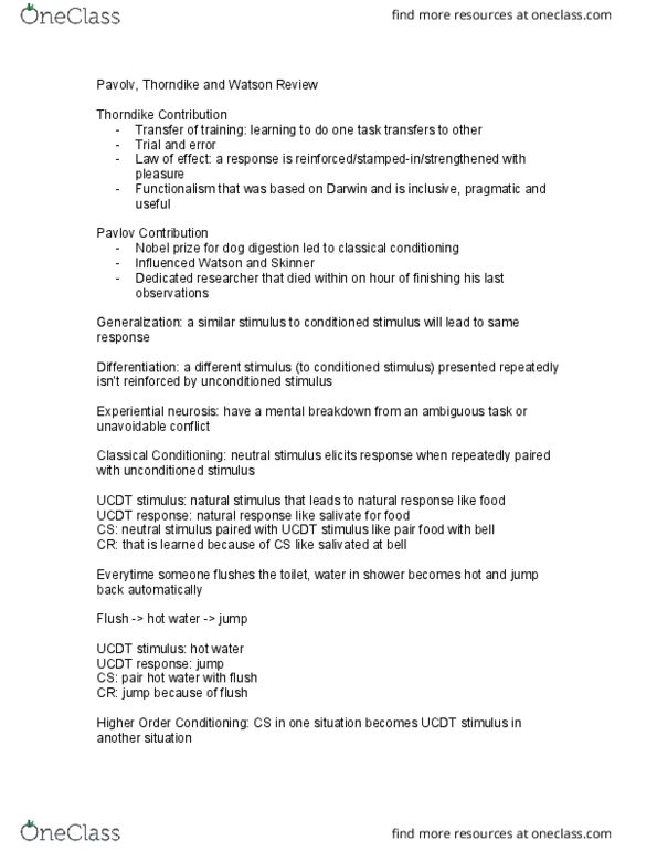 PSYC*4110 Lecture Notes - Lecture 16: Neurosis, Classical Conditioning, Everytime thumbnail