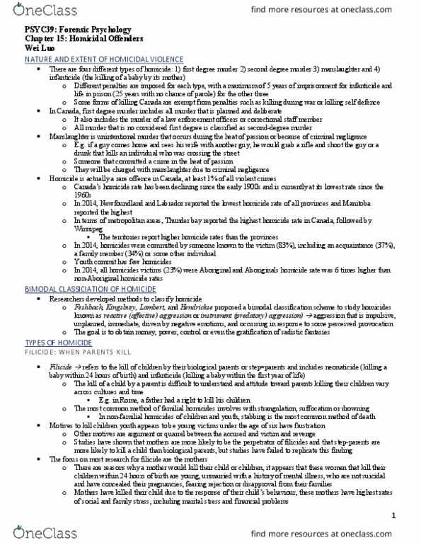 PSYC39H3 Chapter Notes - Chapter 15: Filicide, Criminal Negligence, Stepfamily thumbnail