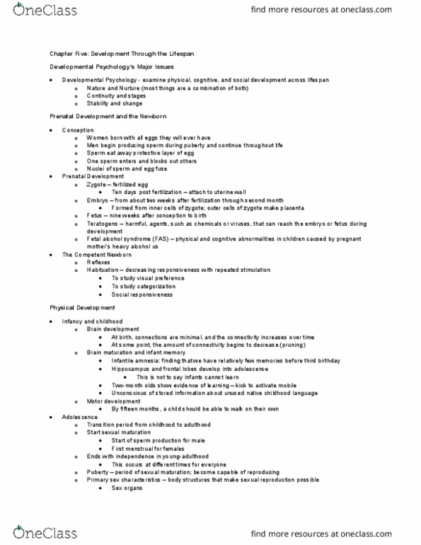 PSYC100 Lecture Notes - Lecture 4: Fetal Alcohol Spectrum Disorder, Childhood Amnesia, Prenatal Development thumbnail