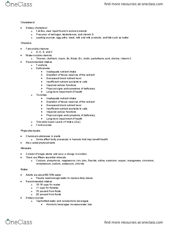 NTDT305 Lecture Notes - Lecture 2: Phytochemical, Riboflavin, Manganese thumbnail