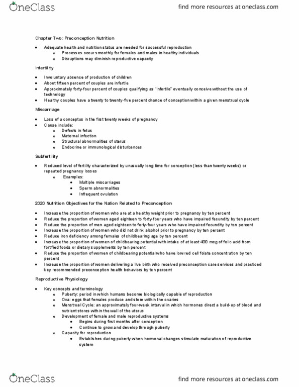 NTDT305 Lecture Notes - Lecture 3: Miscarriage, Infertility, Reproductive System thumbnail