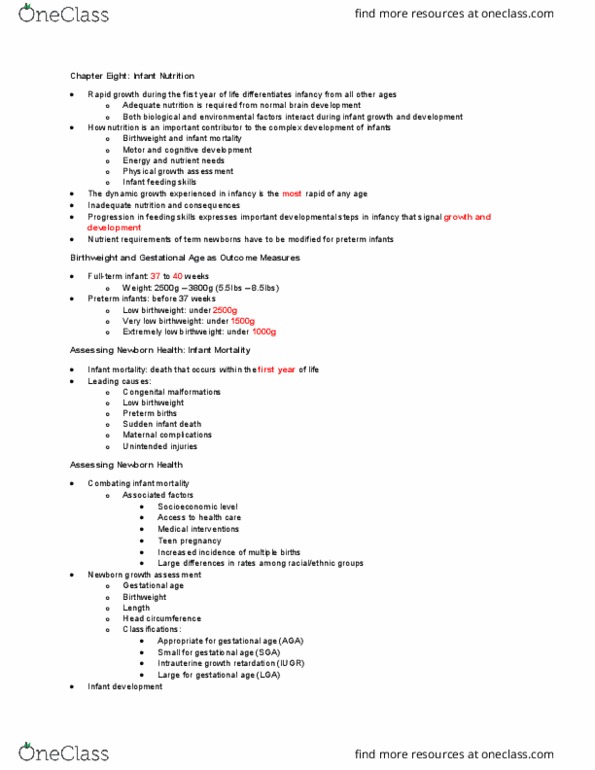 NTDT305 Lecture Notes - Lecture 7: Intrauterine Growth Restriction, Congenital Disorder, Infant Mortality thumbnail