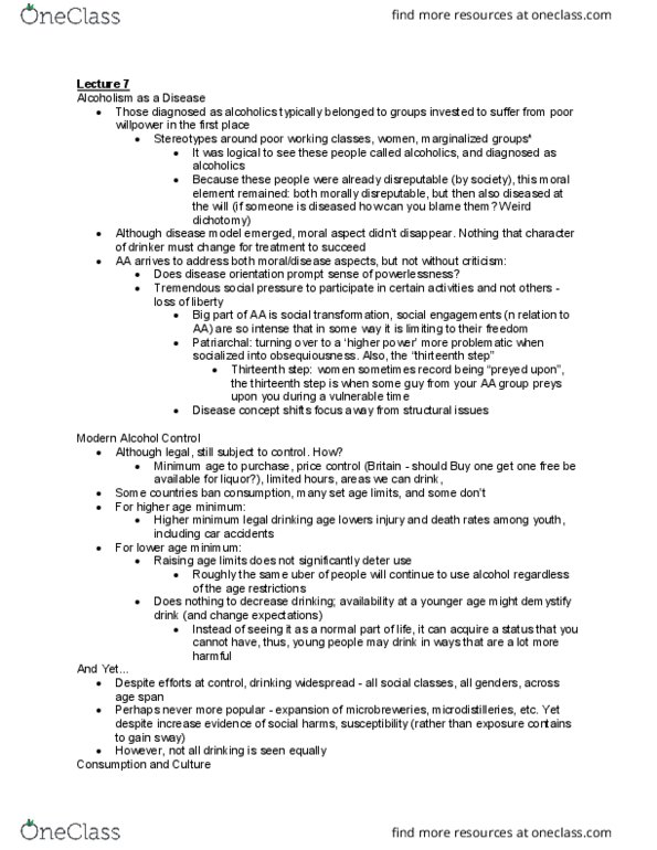 HLTHAGE 2L03 Lecture Notes - Lecture 7: Legal Drinking Age, Thirteenth Step, Microbrewery thumbnail