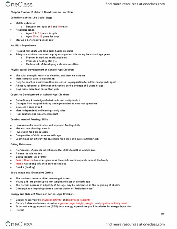 NTDT305 Lecture Notes - Lecture 11: Preadolescence, Motor Coordination, Childhood Obesity thumbnail