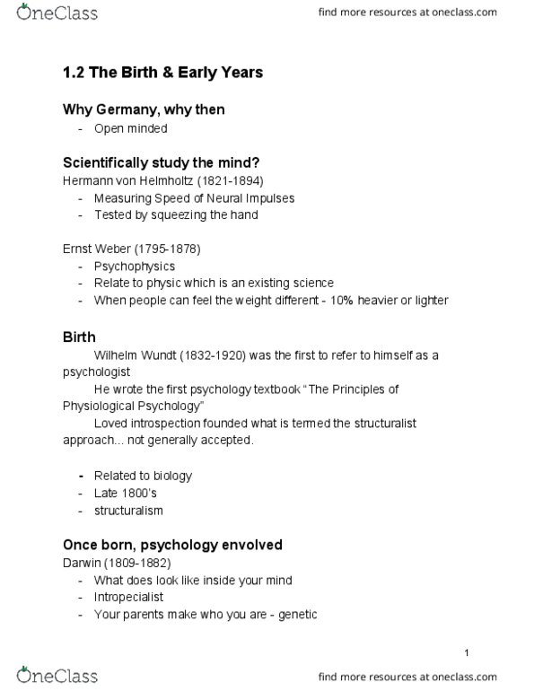 PSYA01H3 Lecture Notes - Lecture 3: Hermann Von Helmholtz, Wilhelm Wundt, Psychophysics thumbnail
