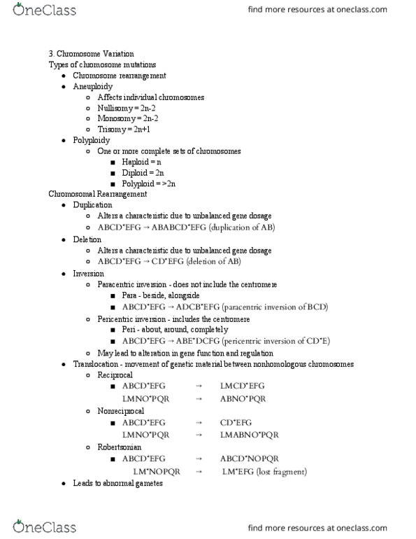 MCB 2410 Lecture Notes - Lecture 3: Chromosomal Inversion, Monosomy, Polyploid thumbnail