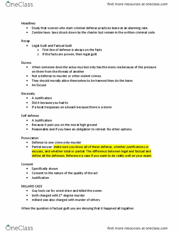 LAWS 2301 Lecture Notes - Lecture 9: Actus Reus, Mens Rea, Due Diligence thumbnail