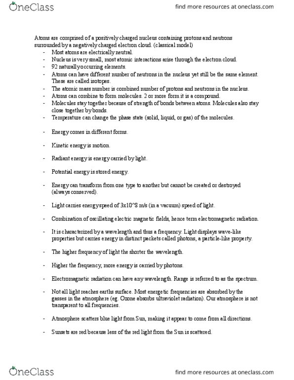 NATS 1880 Lecture Notes - Lecture 10: Mass Number, Electromagnetic Radiation, Ultraviolet thumbnail