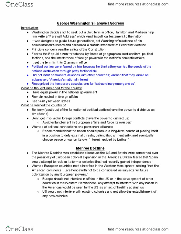 GOV 312L Lecture Notes - Lecture 8: Monroe Doctrine thumbnail