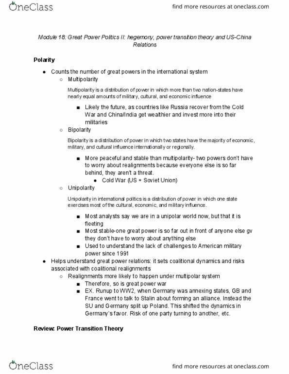 GOV 312L Lecture Notes - Lecture 18: Power Transition Theory, Nationstates, Composite Index Of National Capability thumbnail