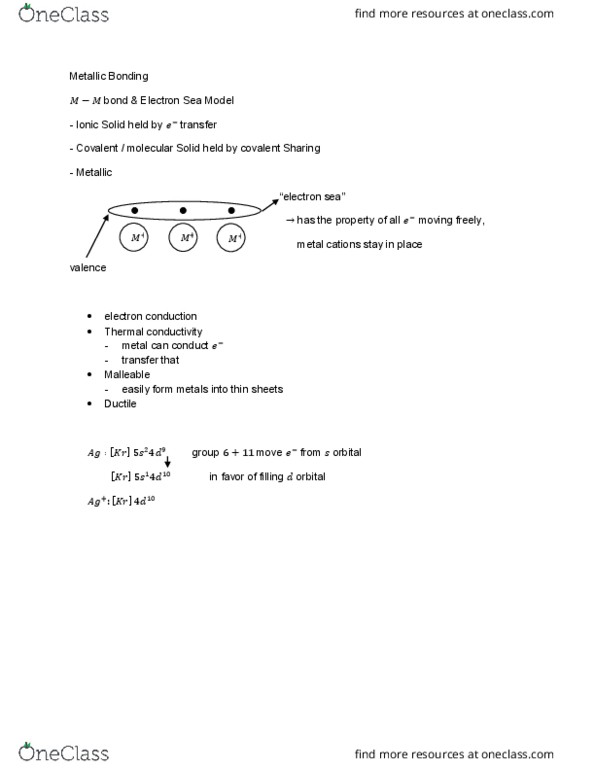 CHEM 1210 Lecture Notes - Lecture 46: Valence Electron, Thermal Conductivity, Covalent Bond cover image