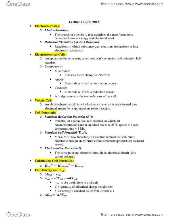 CHEM 1214 Lecture Notes - Electrochemistry, G Cell thumbnail