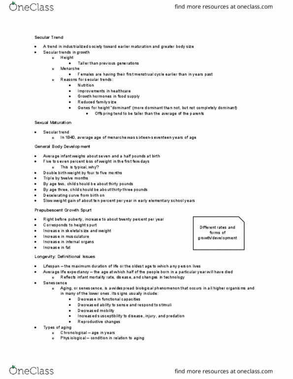 HDFS201 Lecture Notes - Lecture 10: Infant Mortality, Birth Weight, Menarche thumbnail