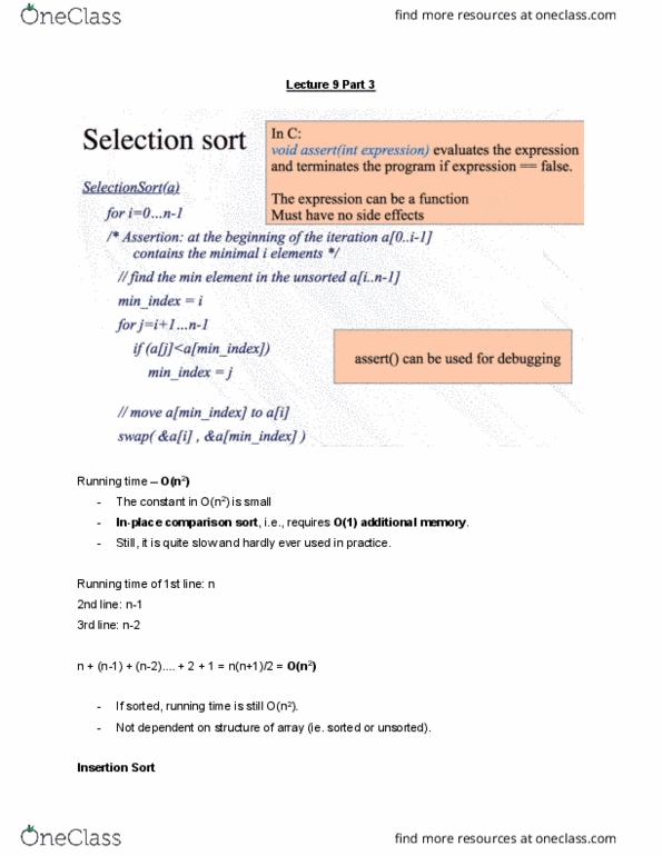 CMPT 125 Lecture Notes - Lecture 9: Comparison Sort, Insertion Sort, The Algorithm thumbnail