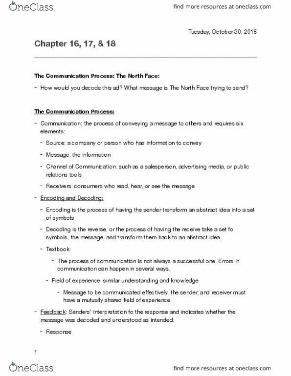 MKT 2210 Lecture Notes - Lecture 11: The North Face, Institute For Operations Research And The Management Sciences, Relate thumbnail