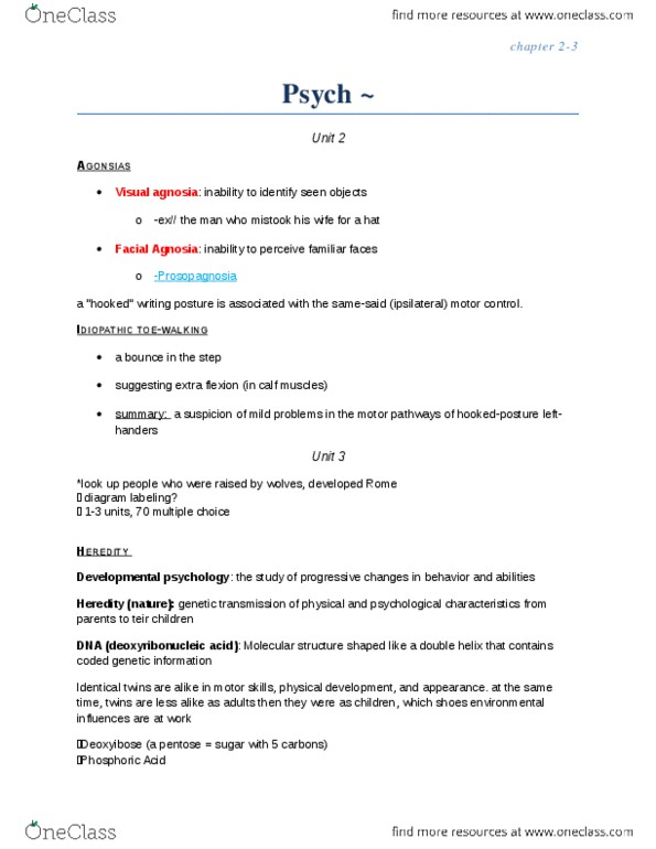 PSYCH 1100 Lecture Notes - Visual Agnosia, Heterochromia Iridum, Agnosia thumbnail