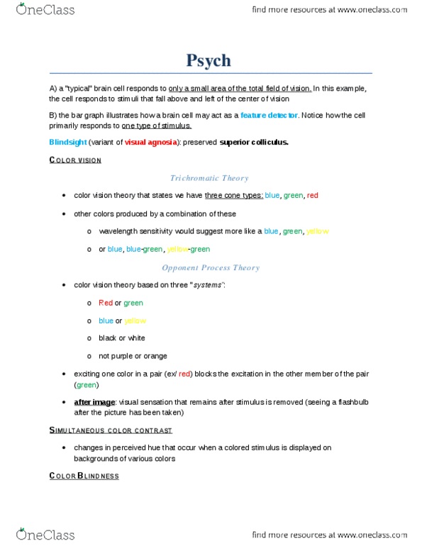 PSYCH 1100 Lecture Notes - Achromatopsia, Mythbusters, Color Blindness thumbnail