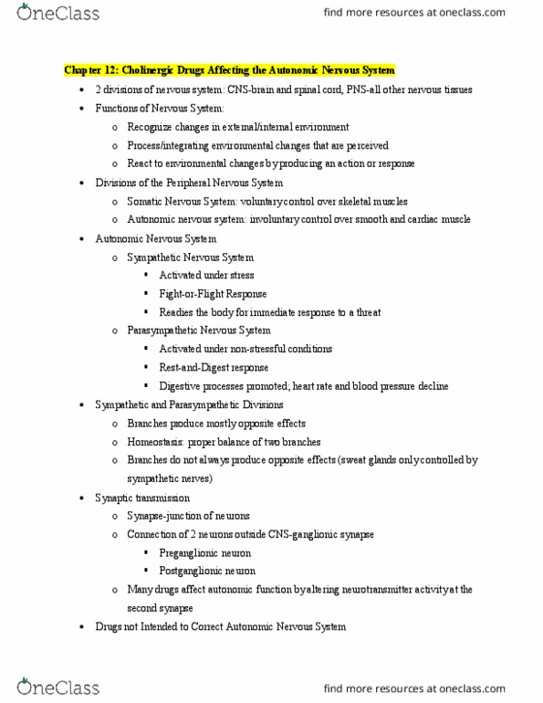 NUR240 Lecture Notes - Lecture 13: Autonomic Nervous System, Peripheral Nervous System, Cardiac Muscle thumbnail