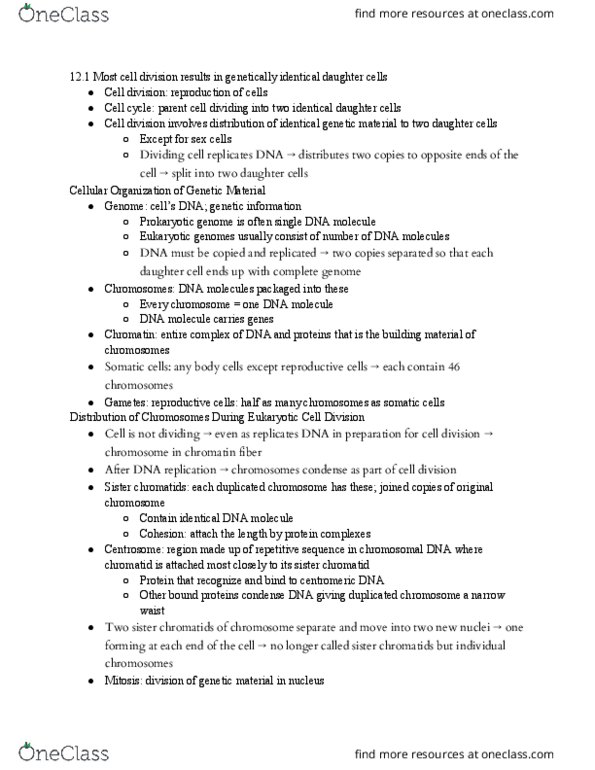 BILD 1 Chapter Notes - Chapter 12: Meiosis, Cytoskeleton, Cell Membrane thumbnail