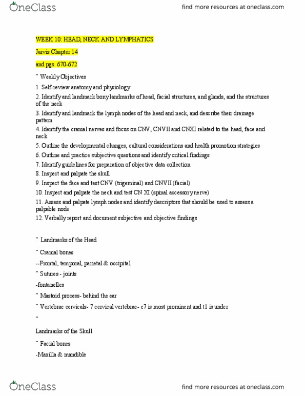 NSE 13A/B Lecture Notes - Lecture 10: Cervical Vertebrae, Cranial Nerves, Mastoid Part Of The Temporal Bone thumbnail