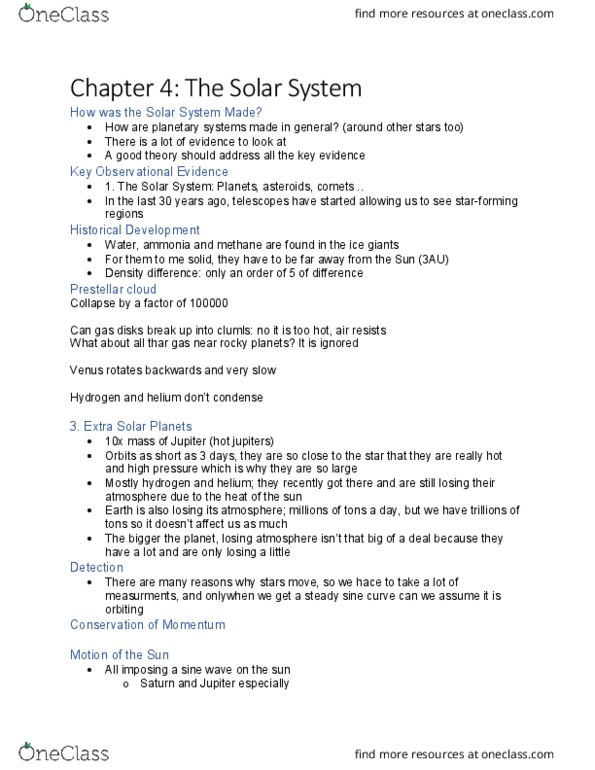 ASTRON 1F03 Chapter Notes - Chapter 3: Hot Jupiter, Sine Wave, Formation And Evolution Of The Solar System thumbnail