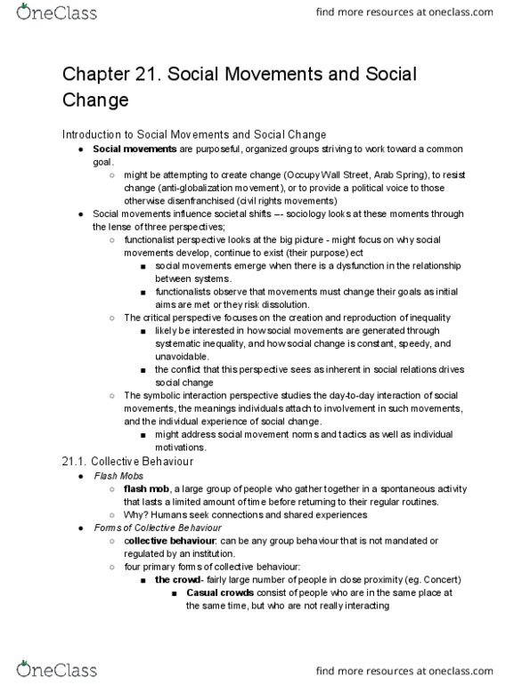 SOCI 210 Chapter Notes - Chapter 21: Flash Mob, Arab Spring, Anti-Globalization Movement thumbnail