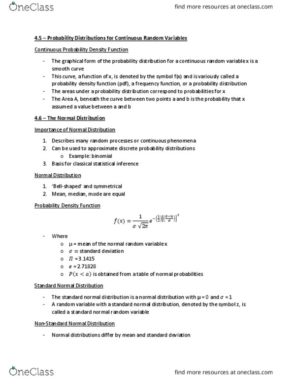 STAT 2500 Lecture Notes - Lecture 8: Probability Density Function, Normal Distribution, Binomial Distribution thumbnail