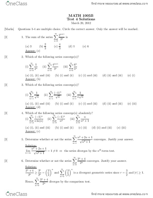 MATH 1005 Lecture Notes - Ibm System P, Direct Comparison Test thumbnail