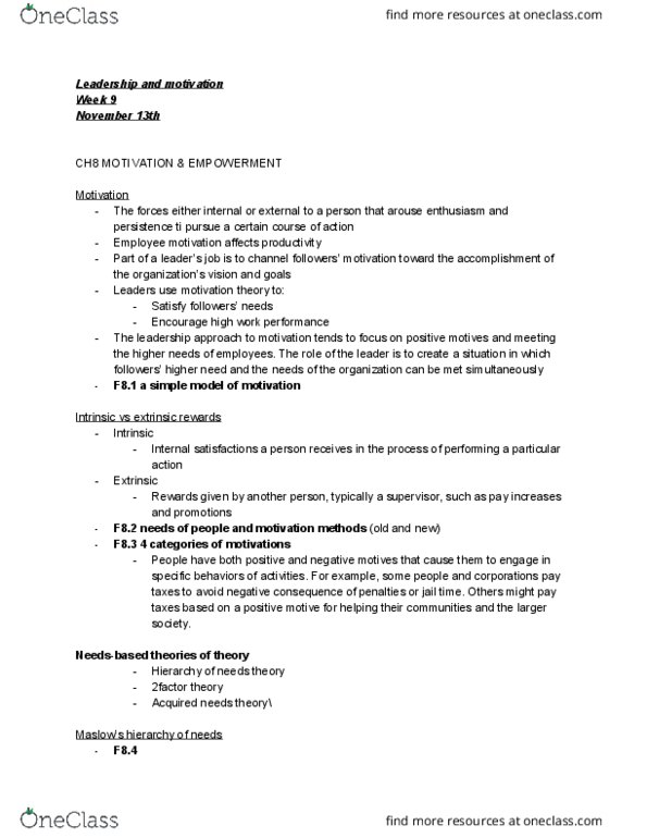 AHSS 2310 Lecture Notes - Lecture 9: Job Satisfaction, Equity Theory, Reinforcement thumbnail