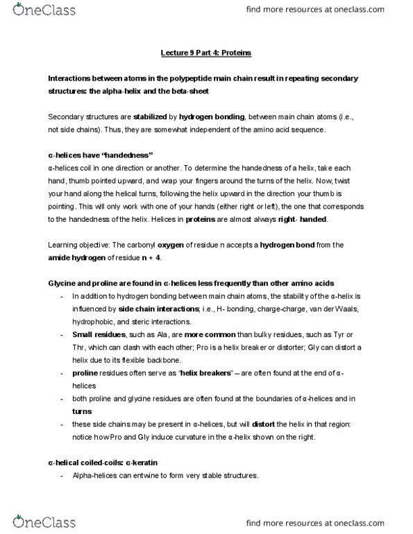 MBB 222 Lecture Notes - Lecture 9: Coiled Coil, Hydrogen Bond, Proline thumbnail