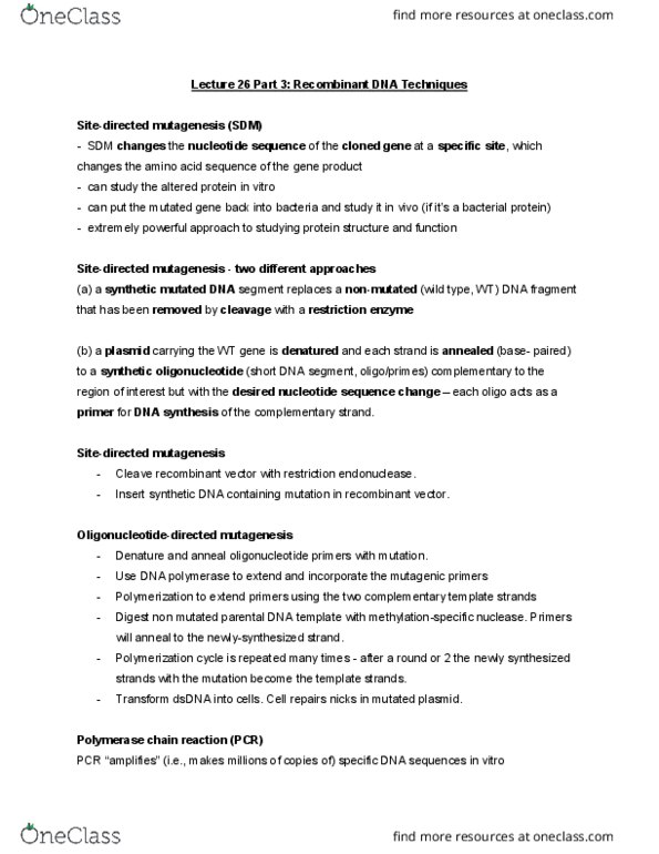 MBB 222 Lecture Notes - Lecture 26: Recombinant Dna, Restriction Enzyme, Polymerization thumbnail