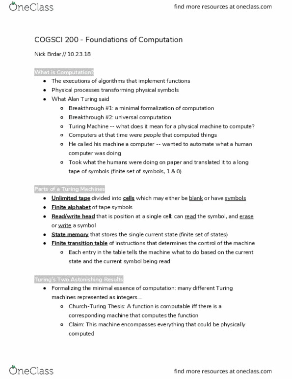 COGSCI 200 Lecture Notes - Lecture 14: Human Computer, Readwrite, If And Only If thumbnail