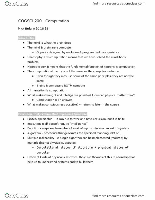 COGSCI 200 Lecture Notes - Lecture 13: Multiple Realizability, Enigma Machine, Difference Engine thumbnail