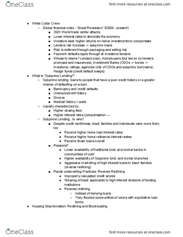 SOC 1 Lecture Notes - Lecture 90: Credit Default Swap, Redlining, Blockbusting thumbnail