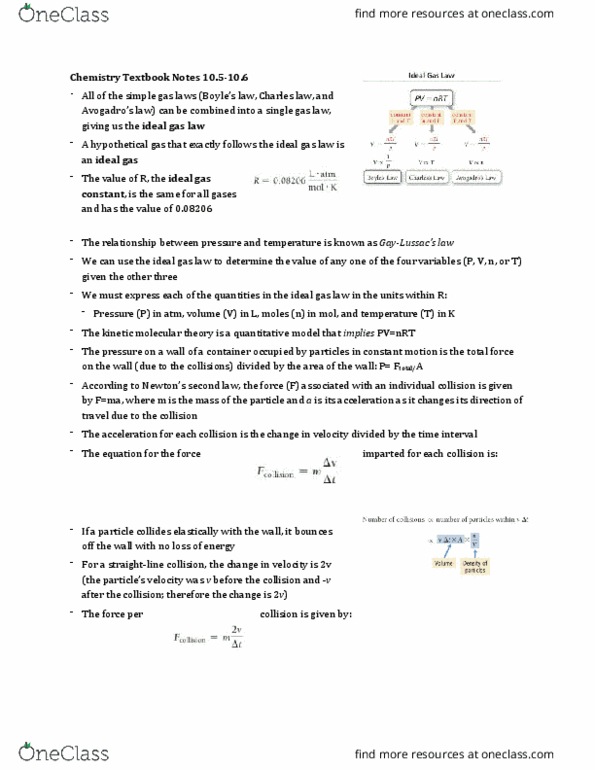 01:160:161 Chapter Notes - Chapter 10.5-10.6: Ideal Gas Law, Gas Constant, Kinetic Theory Of Gases thumbnail