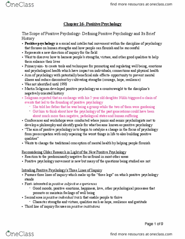 Psychology 2035A/B Chapter Notes - Chapter 16: Positive Psychology, Musth, Barbara Fredrickson thumbnail
