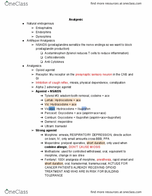 PMY 302 Lecture Notes - Lecture 31: Adrenergic Agonist, Hydrocodone, Wisdom Tooth thumbnail