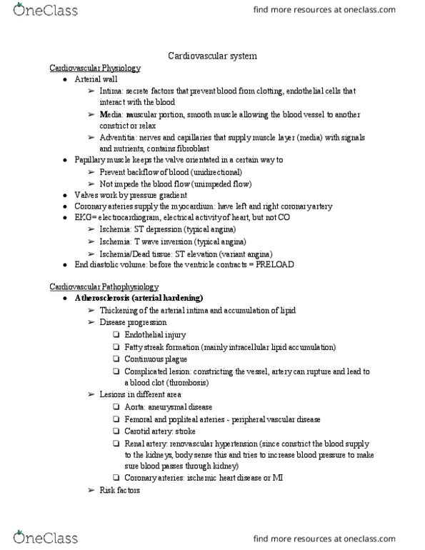 PGY 412LEC Lecture Notes - Lecture 11: Renovascular Hypertension, Peripheral Artery Disease, Coronary Artery Disease thumbnail