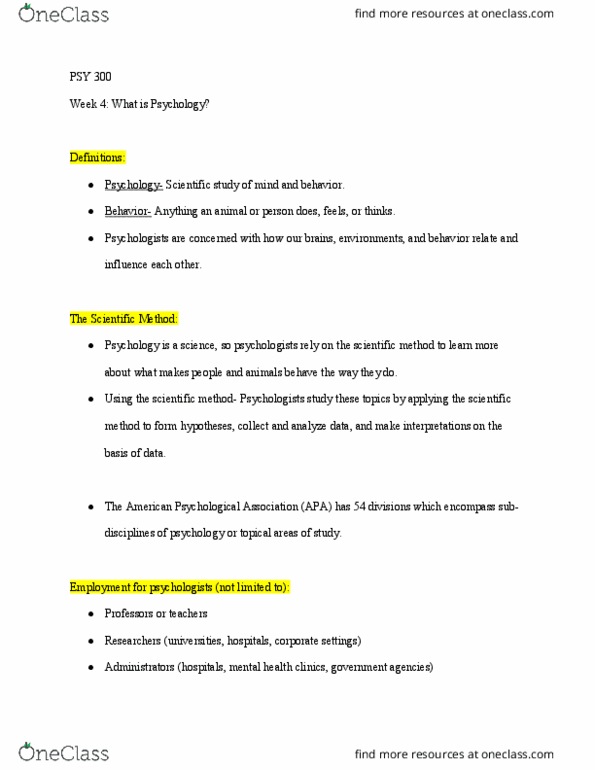PSY 300 Lecture Notes - Lecture 4: American Psychological Association, Scientific Method, Psy thumbnail
