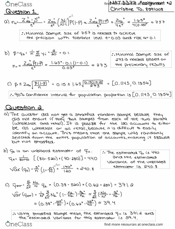 MAT 3377 Lecture Notes - Lecture 7: Stratified Sampling, Bias Of An Estimator, Confidence Interval thumbnail