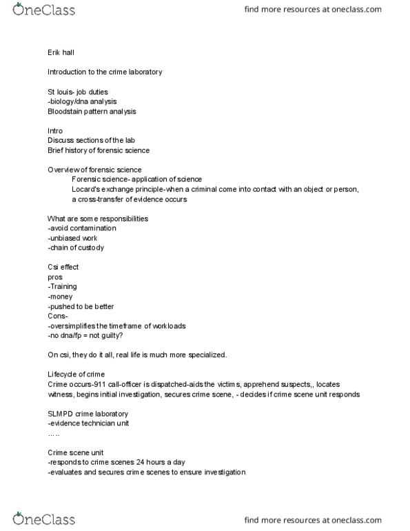 CCJ 1010 Lecture Notes - Lecture 1: Bloodstain Pattern Analysis, Thought Disorder, Dual Diagnosis thumbnail