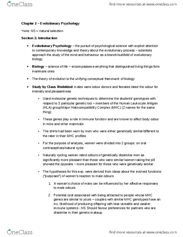 PSYCH 1XX3 Chapter Notes - Chapter 2: Darwin'S Finches, Human Leukocyte Antigen, Woodpecker Finch thumbnail