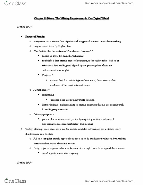 BALW20150 Chapter Notes - Chapter 16: Oral Contract thumbnail