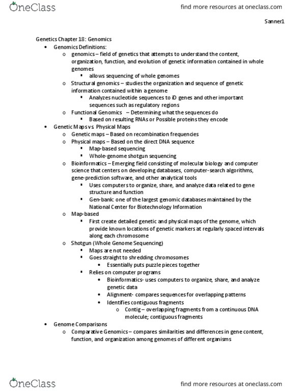 GEN-3000 Lecture Notes - Lecture 18: Whole Genome Sequencing, Shotgun Sequencing, Comparative Genomics thumbnail